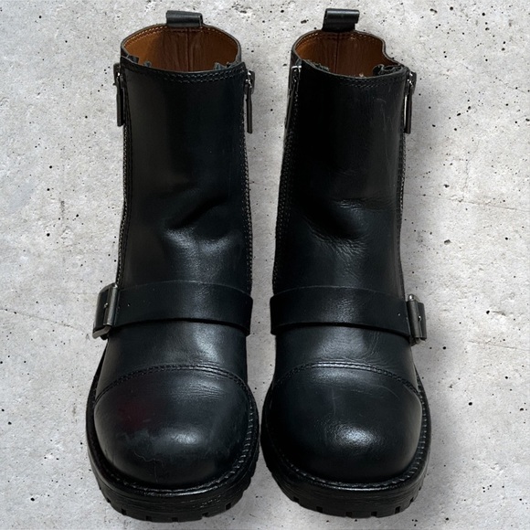 Lucky Brand Moto Boot Ondalucia Zipper Buckle Leather Combat Platform Chunky - Picture 4 of 11